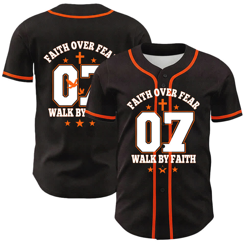 Christianartworkshop Faith Over Fear Walk By Fear Number 07 Dove Cross Unisex Baseball Jersey - Orange - 5XL - image 9