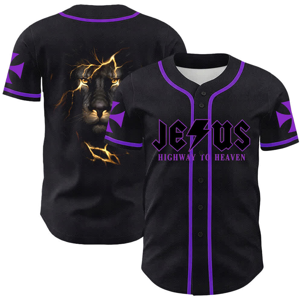 Christianartworkshop Jesus Highway To Heaven Lion Of Judah Unisex Baseball Jersey - Purple - 5XL - image 18