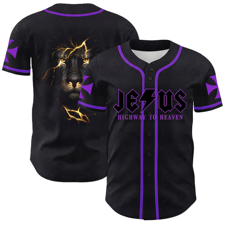 Christianartworkshop Jesus Highway To Heaven Lion Of Judah Unisex Baseball Jersey - Purple - 5XL - image 18
