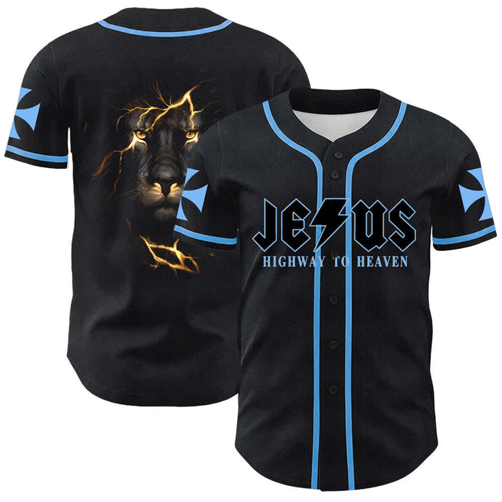 Christianartworkshop Jesus Highway To Heaven Lion Of Judah Unisex Baseball Jersey - Blue - 5XL - image 12