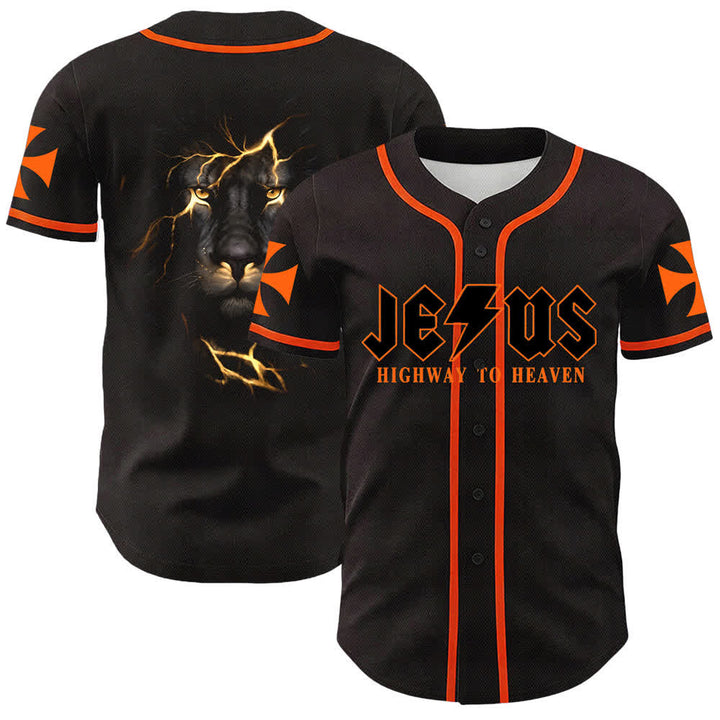 Christianartworkshop Jesus Highway To Heaven Lion Of Judah Unisex Baseball Jersey - Orange - 5XL - image 9