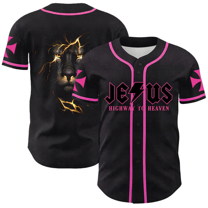 Christianartworkshop Jesus Highway To Heaven Lion Of Judah Unisex Baseball Jersey - Pink - 5XL - image 21