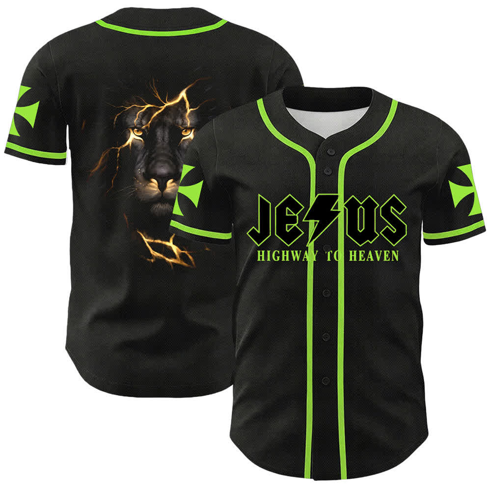 Christianartworkshop Jesus Highway To Heaven Lion Of Judah Unisex Baseball Jersey - Light Green - 5XL - image 15