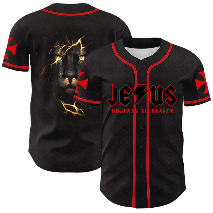 Christianartworkshop Jesus Highway To Heaven Lion Of Judah Unisex Baseball Jersey - Red - 5XL - image 6