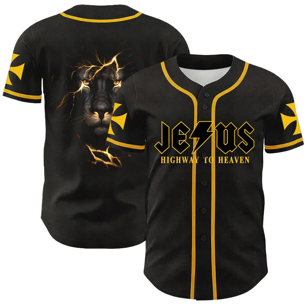 Christianartworkshop Jesus Highway To Heaven Lion Of Judah Unisex Baseball Jersey - Yellow - 5XL - image 0