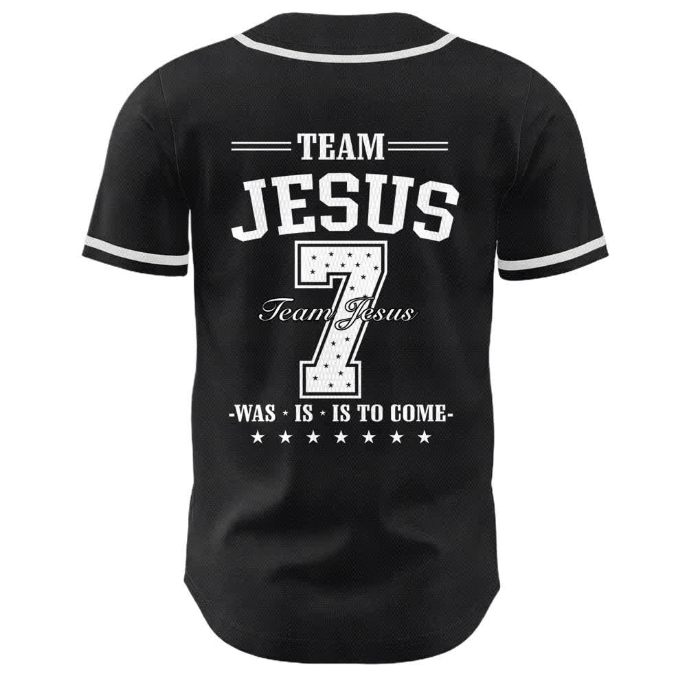 Christianartworkshop Team Jesus Number 7 Was Is Is To Come Unisex Baseball Jersey - image 7