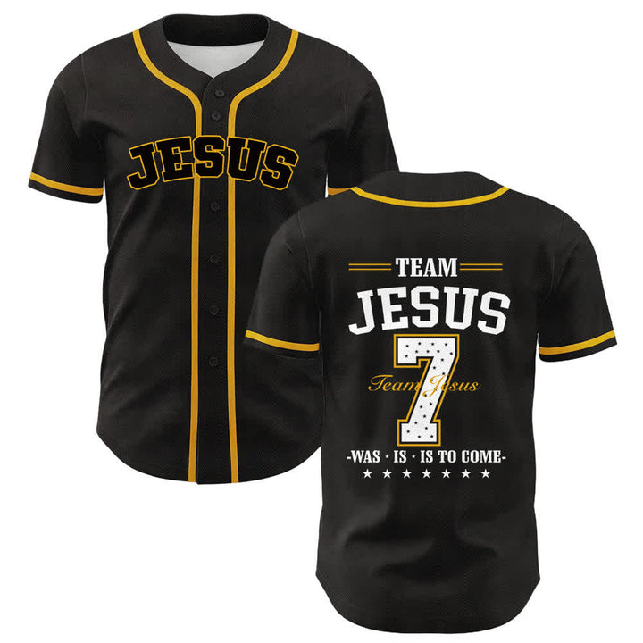 Christianartworkshop Team Jesus Number 7 Was Is Is To Come Unisex Baseball Jersey - Yellow - 5XL - image 3