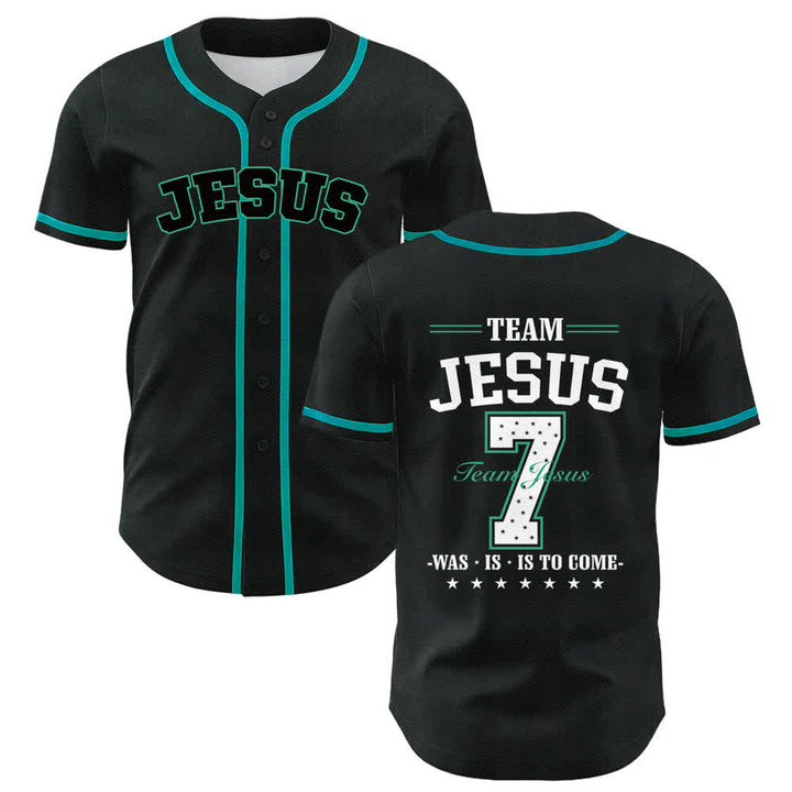 Christianartworkshop Team Jesus Number 7 Was Is Is To Come Unisex Baseball Jersey - Dark Green - 5XL - image 24
