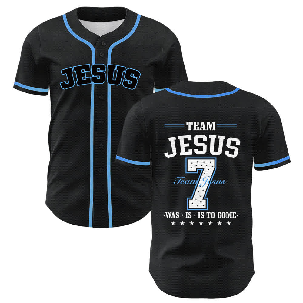 Christianartworkshop Team Jesus Number 7 Was Is Is To Come Unisex Baseball Jersey - Blue - 5XL - image 0