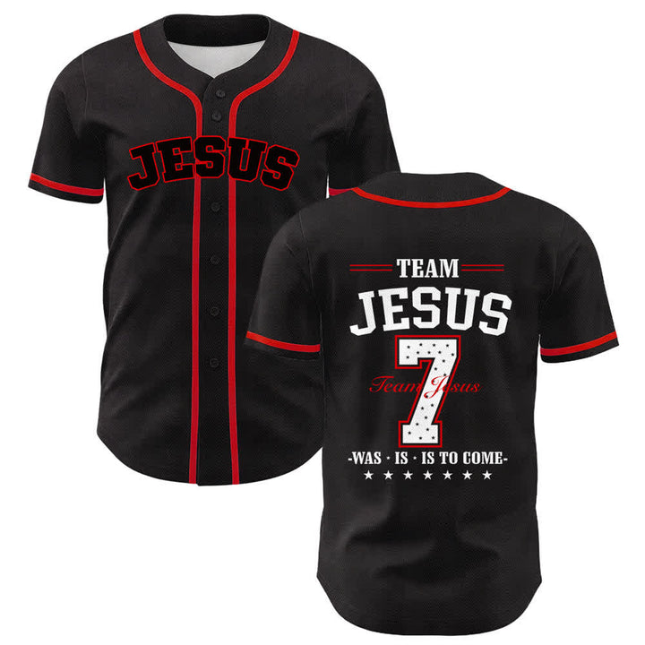 Christianartworkshop Team Jesus Number 7 Was Is Is To Come Unisex Baseball Jersey - Red - 5XL - image 12