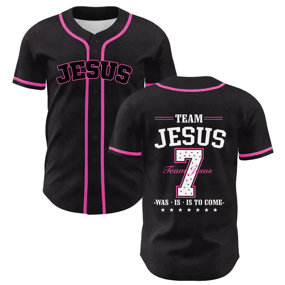 Christianartworkshop Team Jesus Number 7 Was Is Is To Come Unisex Baseball Jersey - Pink - 5XL - image 9