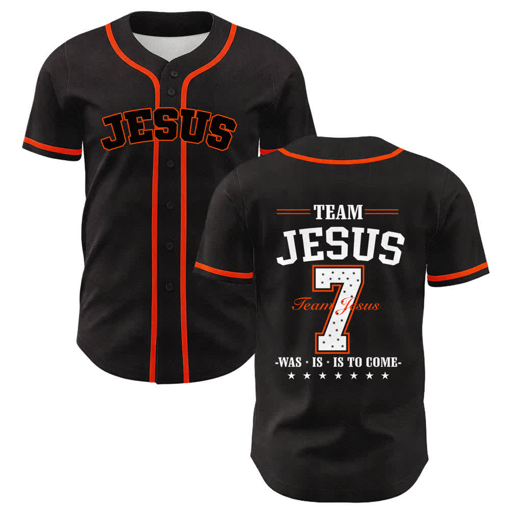 Christianartworkshop Team Jesus Number 7 Was Is Is To Come Unisex Baseball Jersey - Orange - 5XL - image 15