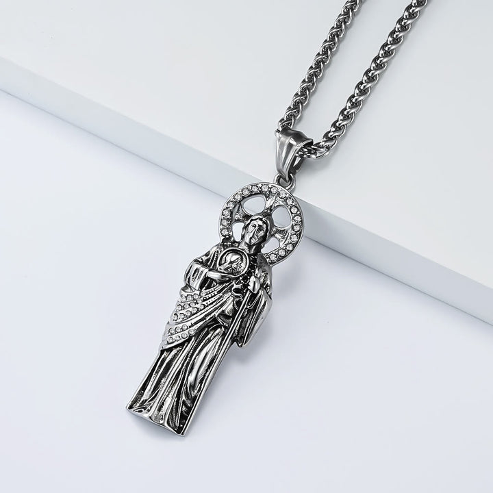 Christianartworkshop Rhinestone Halo Saint Jude Thaddeus Cuban Pendant Necklace: Emblem of Desperate Fortune Salvation - image 5