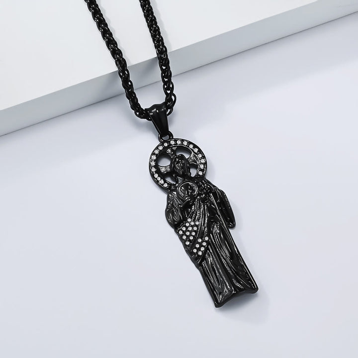 Christianartworkshop Rhinestone Halo Saint Jude Thaddeus Cuban Pendant Necklace: Emblem of Desperate Fortune Salvation - Black - image 6
