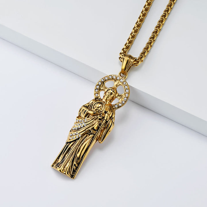 Christianartworkshop Rhinestone Halo Saint Jude Thaddeus Cuban Pendant Necklace: Emblem of Desperate Fortune Salvation - image 3