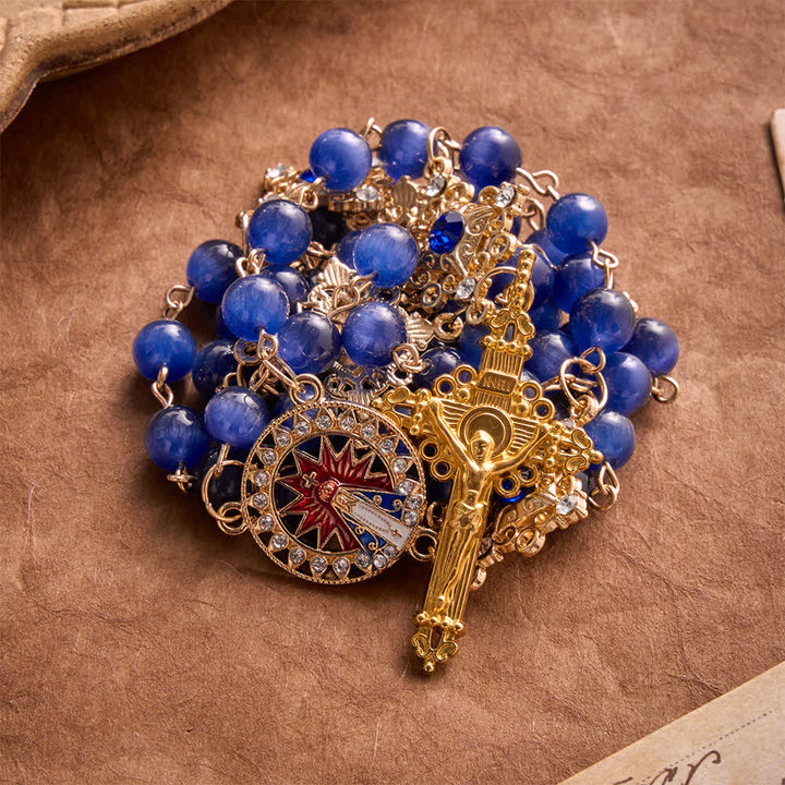FREE Today: Vintage Filigree Blue Cat’s Eye Bead Rosary: Emblem of Calming Heavenly Radiance - image 4