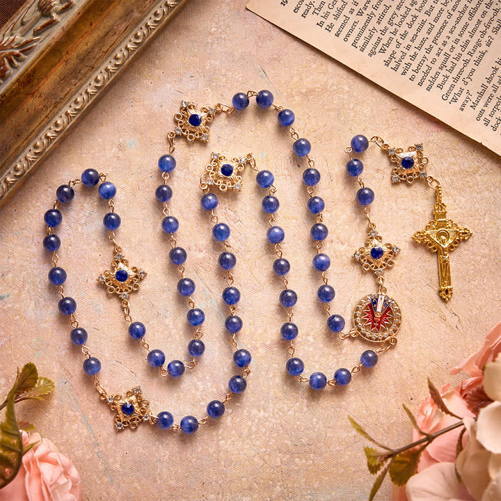 FREE Today: Vintage Filigree Blue Cat’s Eye Bead Rosary: Emblem of Calming Heavenly Radiance - image 2