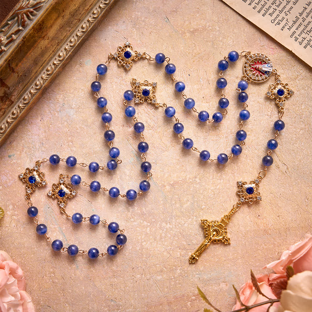 FREE Today: Vintage Filigree Blue Cat’s Eye Bead Rosary: Emblem of Calming Heavenly Radiance - image 3