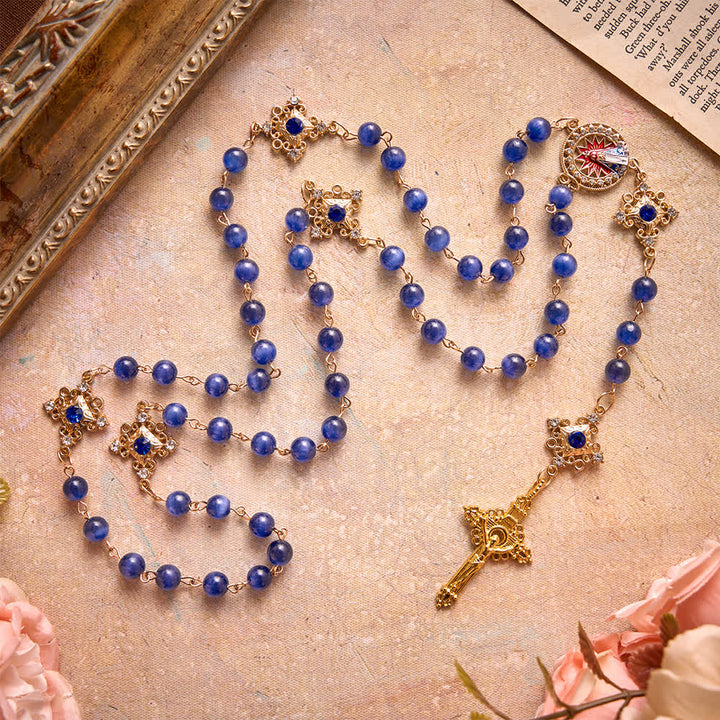 FREE Today: Vintage Filigree Blue Cat’s Eye Bead Rosary: Emblem of Calming Heavenly Radiance - image 3