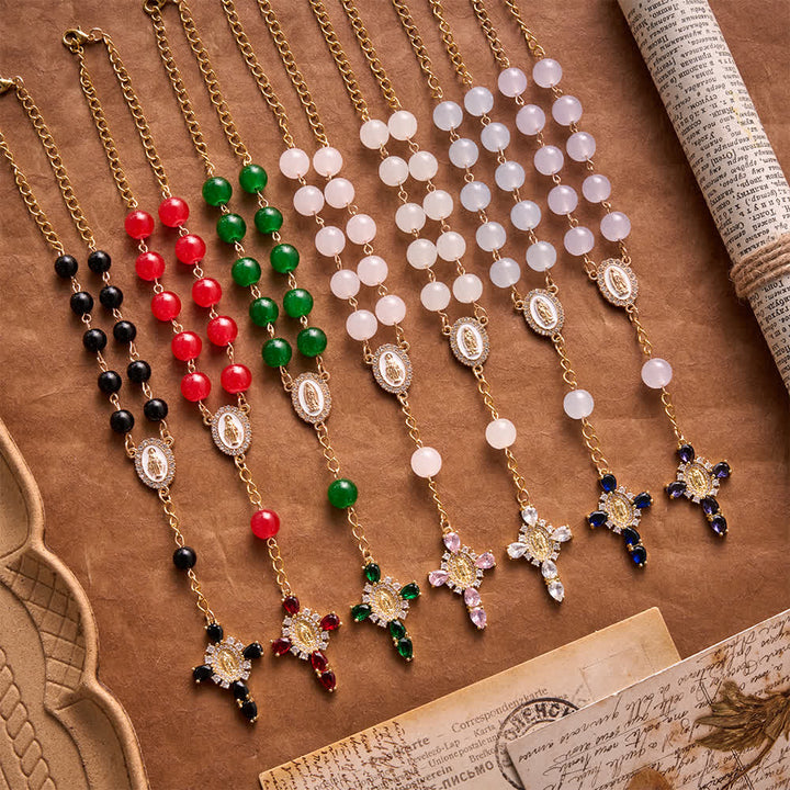 FREE Today: Multi-Color Stained Glass Pocket Car Rosary With Jeweled Our Lady of Guadalupe Cross - image 1
