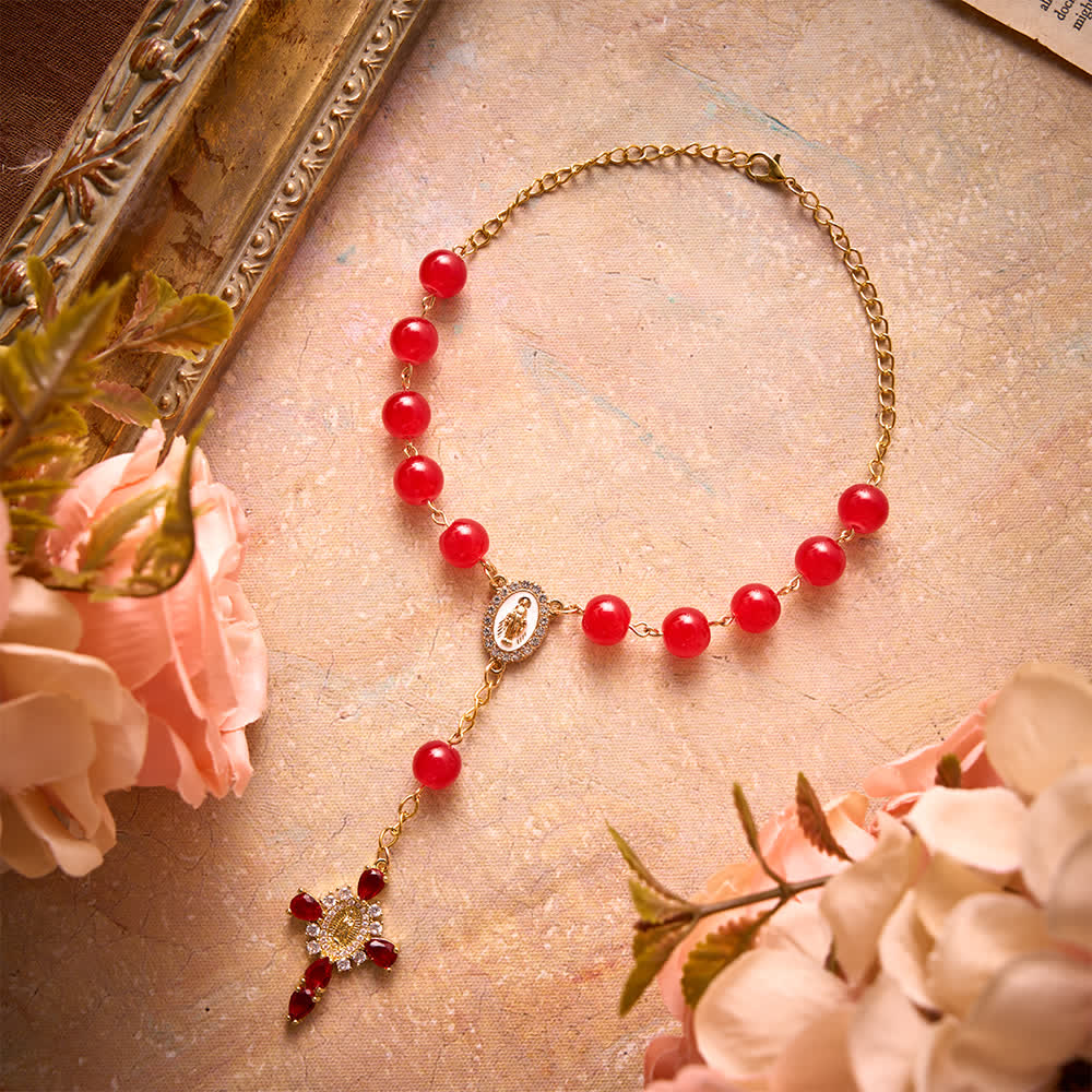 FREE Today: Multi-Color Stained Glass Pocket Car Rosary With Jeweled Our Lady of Guadalupe Cross - image 3