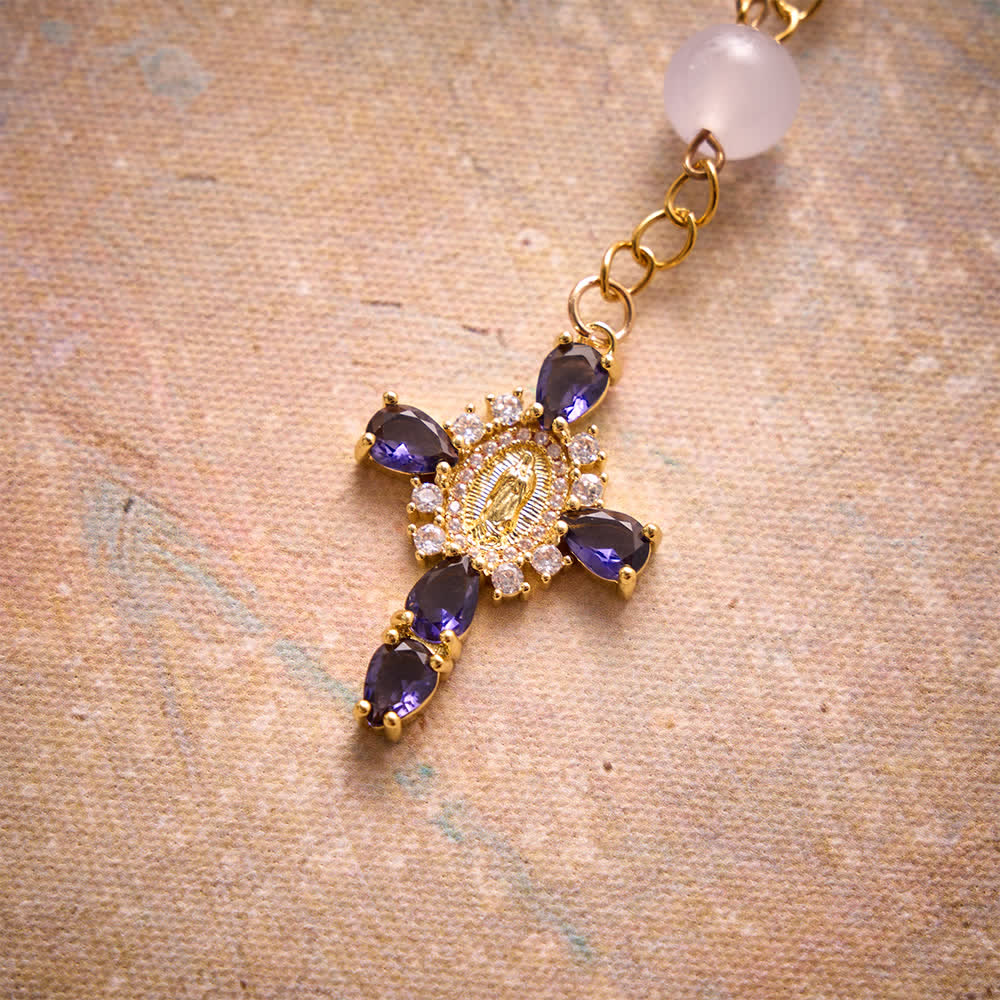 FREE Today: Multi-Color Stained Glass Pocket Car Rosary With Jeweled Our Lady of Guadalupe Cross - image 36