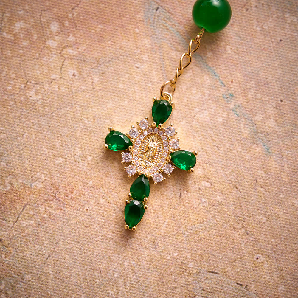 Christianartworkshop Multi-Color Stained Glass Pocket Car Rosary With Jeweled Our Lady of Guadalupe Cross - image 16