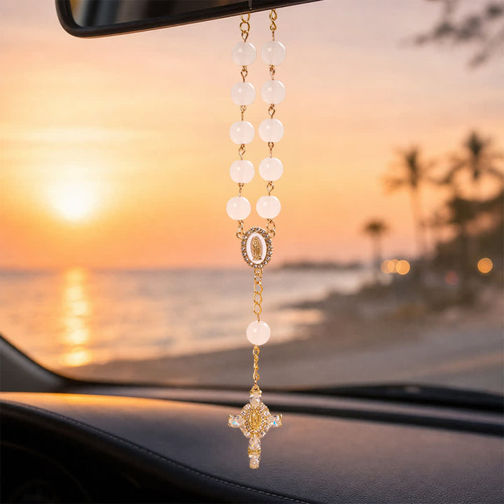 FREE Today: Multi-Color Stained Glass Pocket Car Rosary With Jeweled Our Lady of Guadalupe Cross - White - image 22