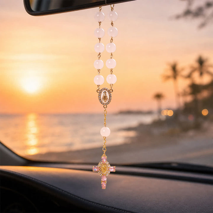 FREE Today: Multi-Color Stained Glass Pocket Car Rosary With Jeweled Our Lady of Guadalupe Cross - Pink - image 17