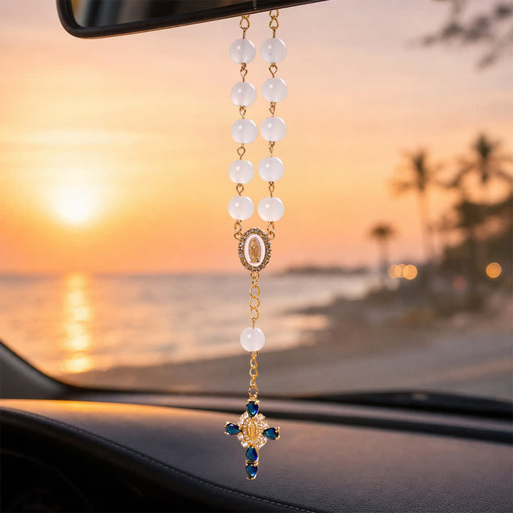 FREE Today: Multi-Color Stained Glass Pocket Car Rosary With Jeweled Our Lady of Guadalupe Cross - Blue - image 27