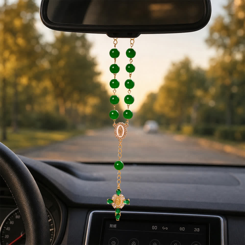Christianartworkshop Multi-Color Stained Glass Pocket Car Rosary With Jeweled Our Lady of Guadalupe Cross - image 13