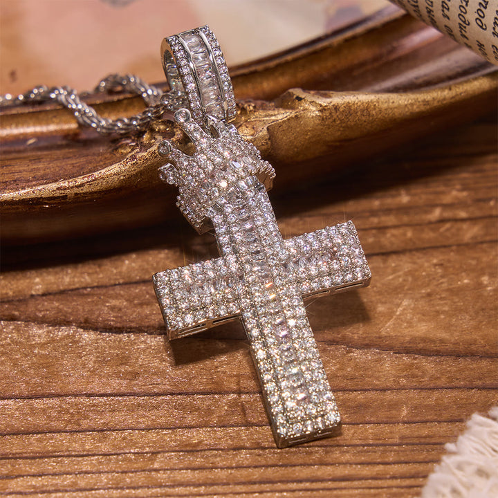 Christianartworkshop Iced Out Crown Top Cross Pendant Necklace: Emblem of Heavenly Sovereign Blessing - Silver - image 3
