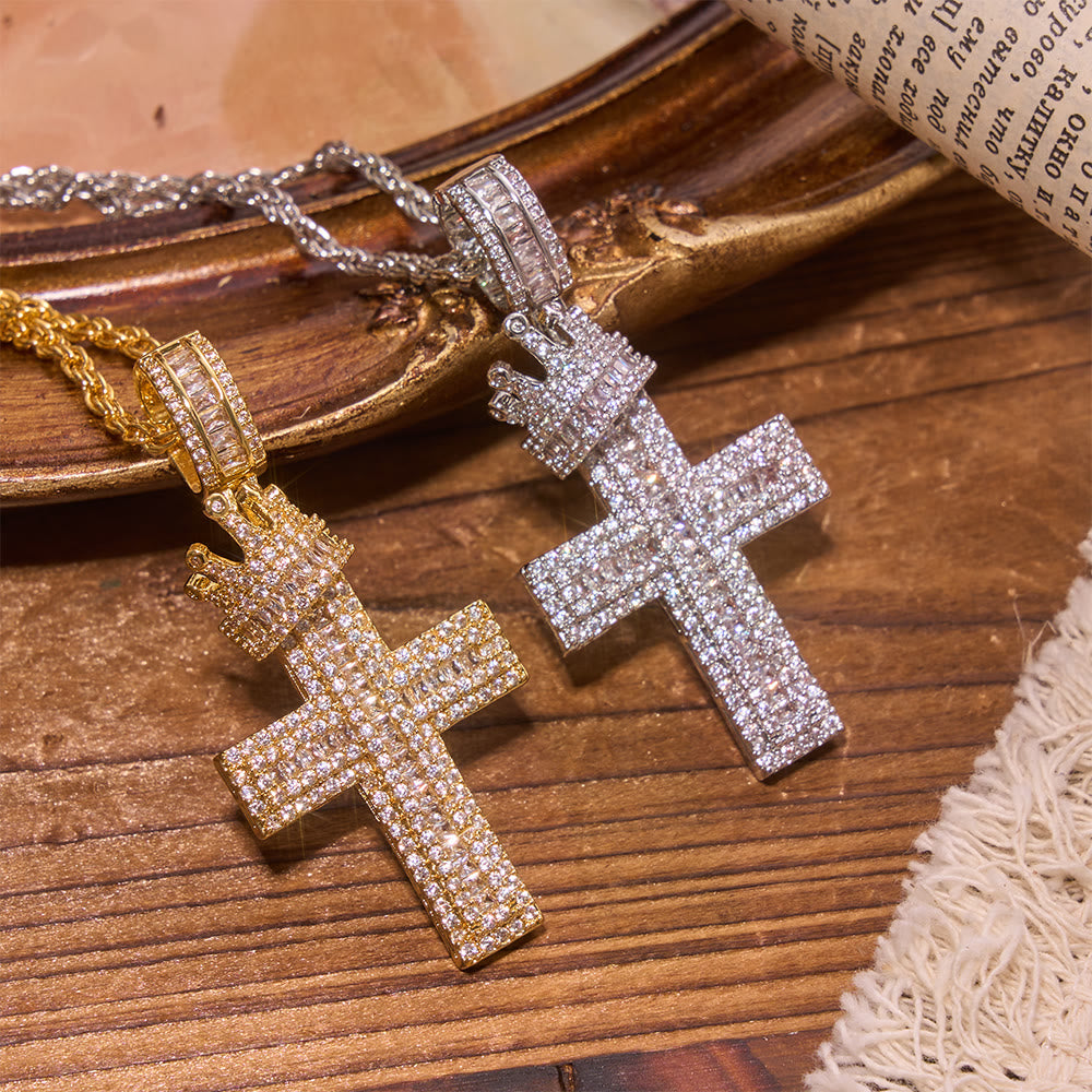 Christianartworkshop Iced Out Crown Top Cross Pendant Necklace: Emblem of Heavenly Sovereign Blessing - image 1
