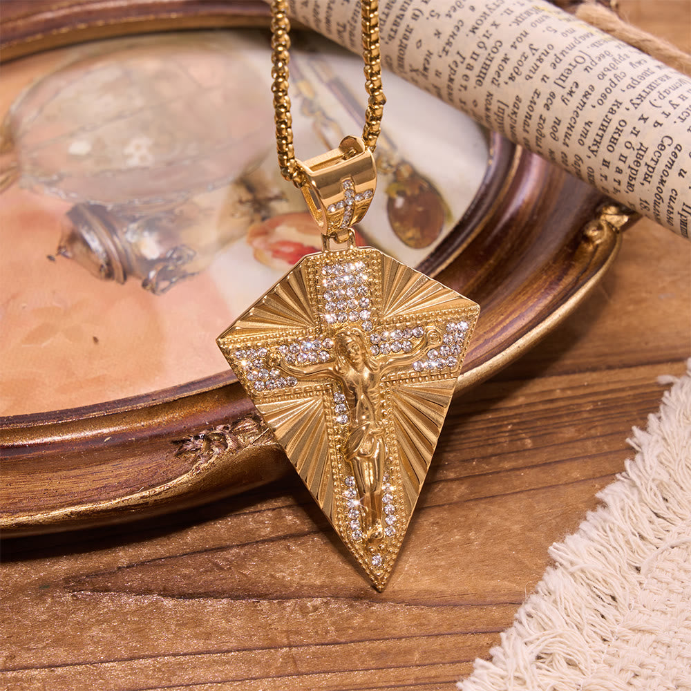 FREE Today: Radiant Sunburst Diamond Crucifix Pendant Necklace: Emblem of Redemptive Heavenly Light - Crucifix - image 0