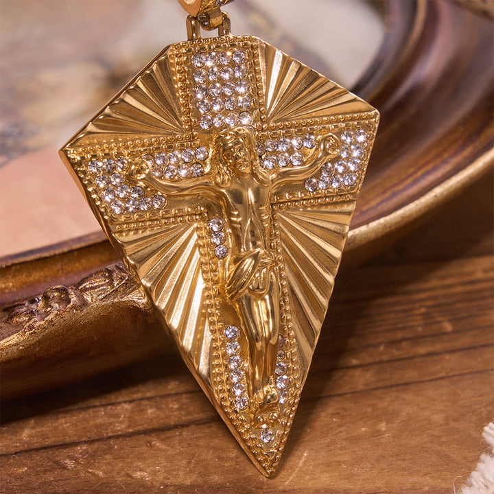 Christianartworkshop Radiant Sunburst Diamond Crucifix Pendant Necklace: Emblem of Redemptive Heavenly Light - Crucifix - image 0