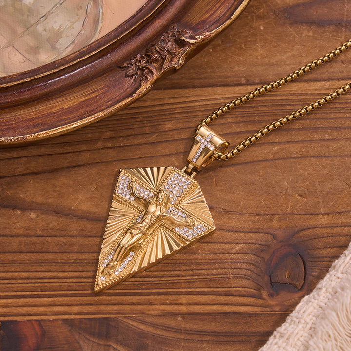 Christianartworkshop Radiant Sunburst Diamond Crucifix Pendant Necklace: Emblem of Redemptive Heavenly Light - image 3