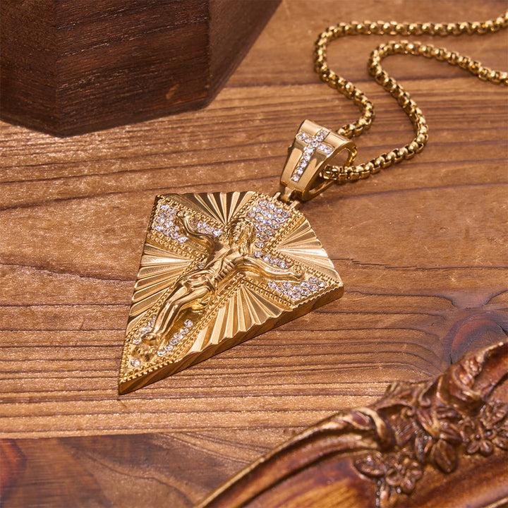 Christianartworkshop Radiant Sunburst Diamond Crucifix Pendant Necklace: Emblem of Redemptive Heavenly Light - image 4