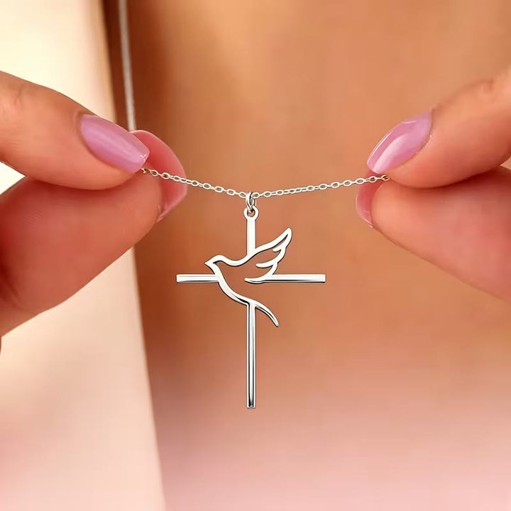 Christianartworkshop Minimal Outline Dove Cross Pendant Necklace: Emblem of Pure Heavenly Peace - Silver - image 4