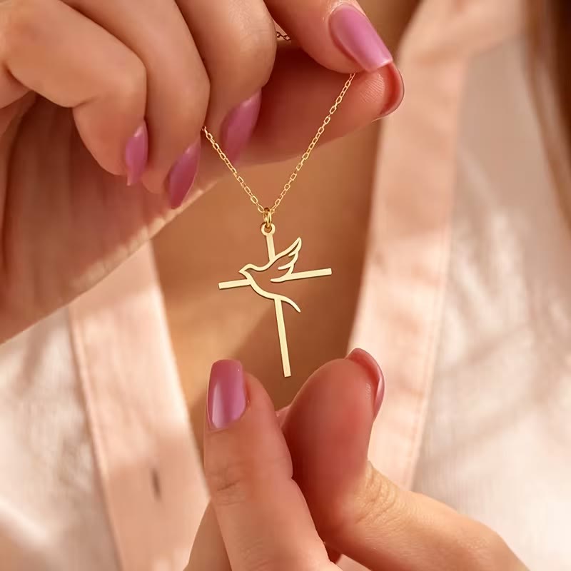 Christianartworkshop Minimal Outline Dove Cross Pendant Necklace: Emblem of Pure Heavenly Peace - image 2