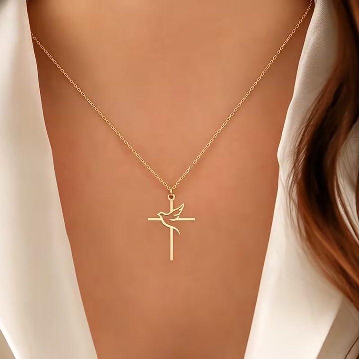 FREE Today: Minimal Outline Dove Cross Pendant Necklace: Emblem of Pure Heavenly Peace - image 1