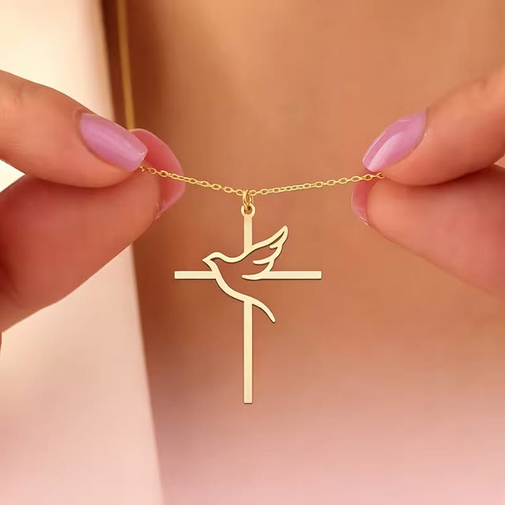 Christianartworkshop Minimal Outline Dove Cross Pendant Necklace: Emblem of Pure Heavenly Peace - Golden - image 0