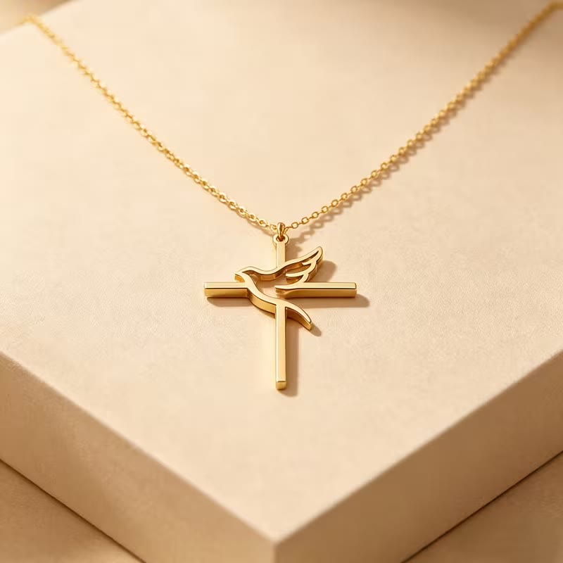 FREE Today: Minimal Outline Dove Cross Pendant Necklace: Emblem of Pure Heavenly Peace - image 3
