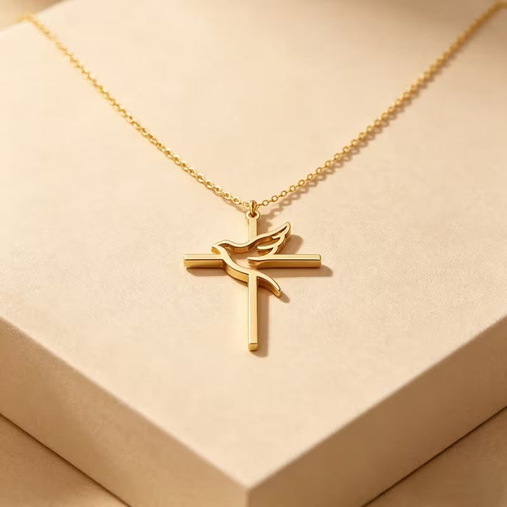 FREE Today: Minimal Outline Dove Cross Pendant Necklace: Emblem of Pure Heavenly Peace - image 3