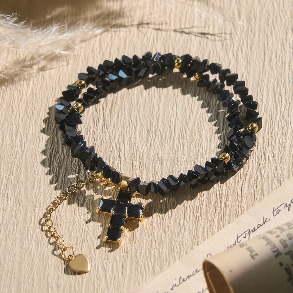 Christianartworkshop Faceted Crystal Bead Cross Charm Bracelet: Emblem of Sparkling Heavenly Blessing - Black - image 10