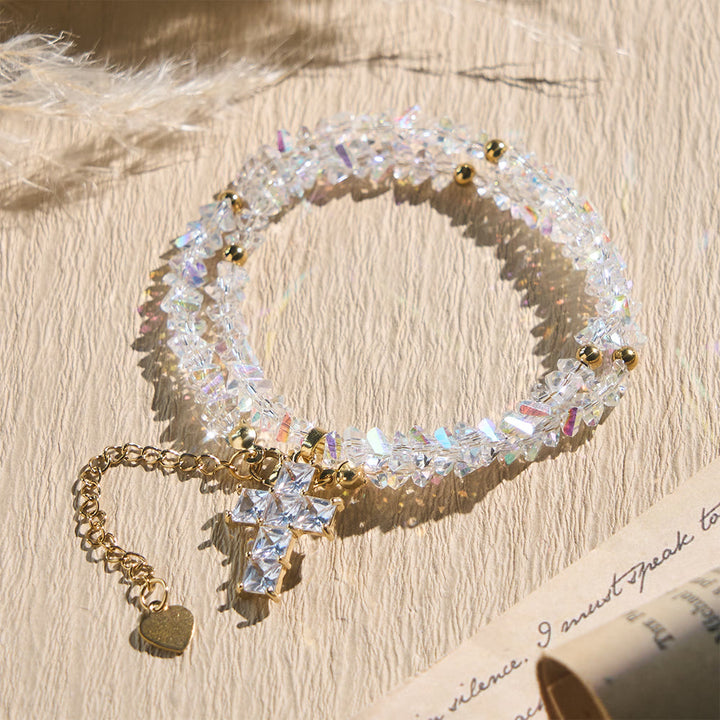 FREE Today: Faceted Crystal Bead Cross Charm Bracelet: Emblem of Sparkling Heavenly Blessing - White - image 17