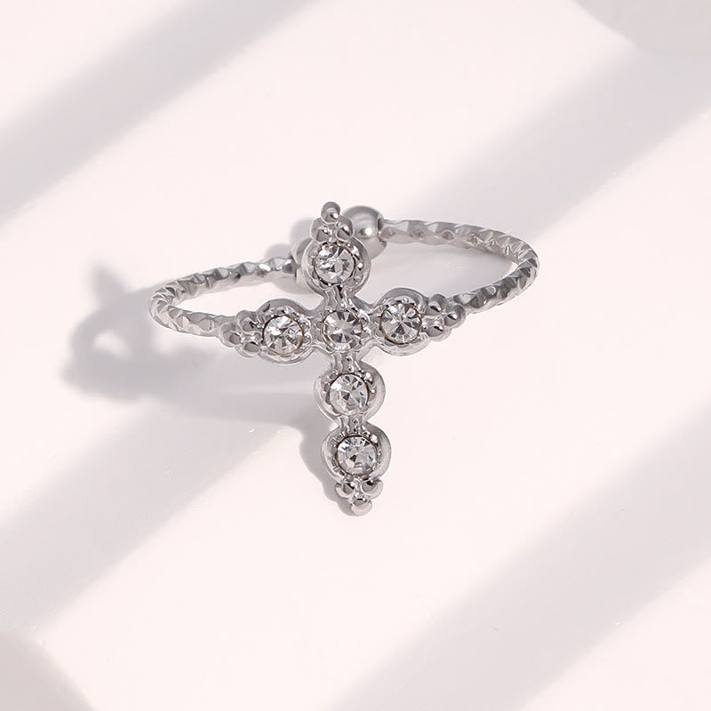 FREE Today: Twisted Band Adjustable Cross Stone Ring: Emblem of Radiant Heavenly Blessing - Silver( Suitable for US Sizes 6-9 ) - image 3