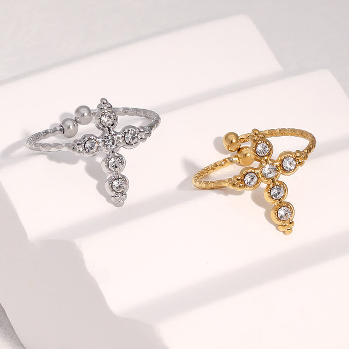 Christianartworkshop Twisted Band Adjustable Cross Stone Ring: Emblem of Radiant Heavenly Blessing - image 0
