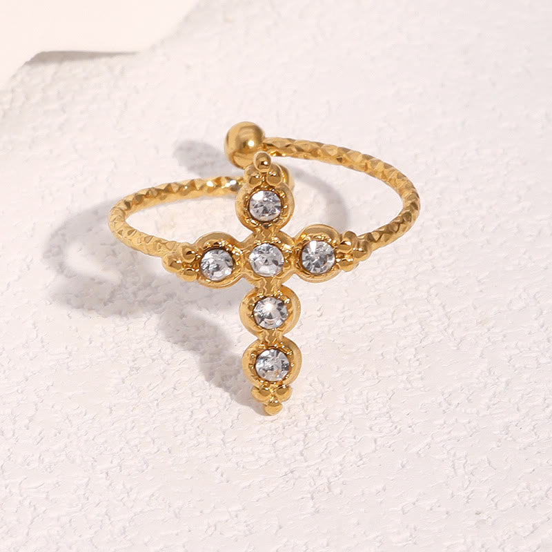 FREE Today: Twisted Band Adjustable Cross Stone Ring: Emblem of Radiant Heavenly Blessing - Golden( Suitable for US Sizes 6-9 ) - image 5