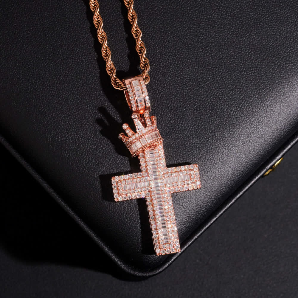 Christianartworkshop Iced Out Crown Top Cross Pendant Necklace: Emblem of Heavenly Sovereign Blessing - Rosegold - image 5