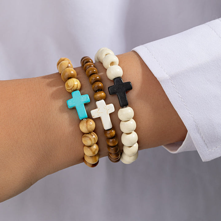 FREE Today: Natural Wooden Bead Cross Stretch Bracelet: Emblem of Stable Heavenly Shelter - C - image 2